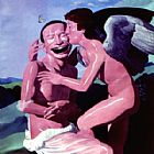 Yue Minjun Famous Paintings - the kiss